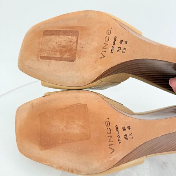 Vince Womens Pia Espadrille Mules Wedge Sandals Tan Brown Leather Size 9 Slides - Picture 14 of 15